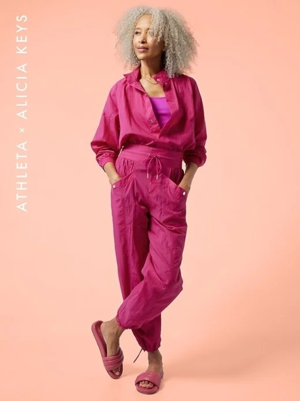 Athleta x Alicia Keys Magenta Pull-On Jogger Jumpsuit Sz 6